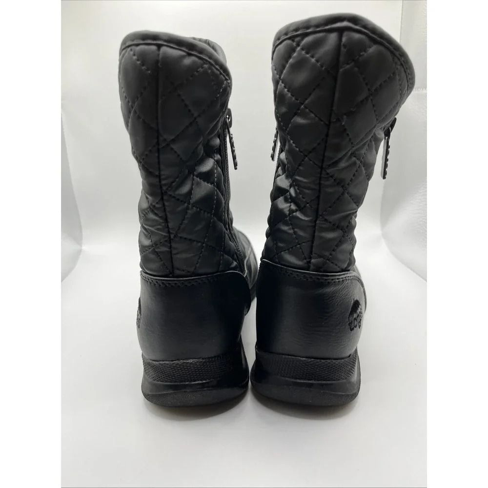 Totes Waterproof Insulated Quilted‎ Black Grey Zip Up Boot, Size 7